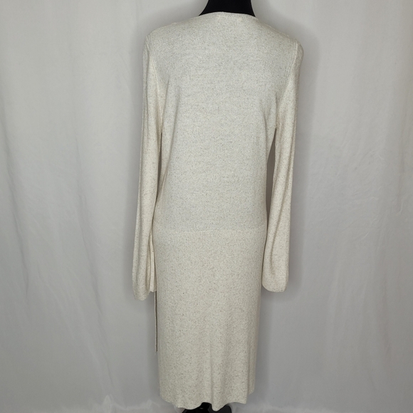 Zara Knit Long Sleeve Plunging V-neck Side Slit Sweater Dress in Oatmeal - Sz M - Picture 4 of 10